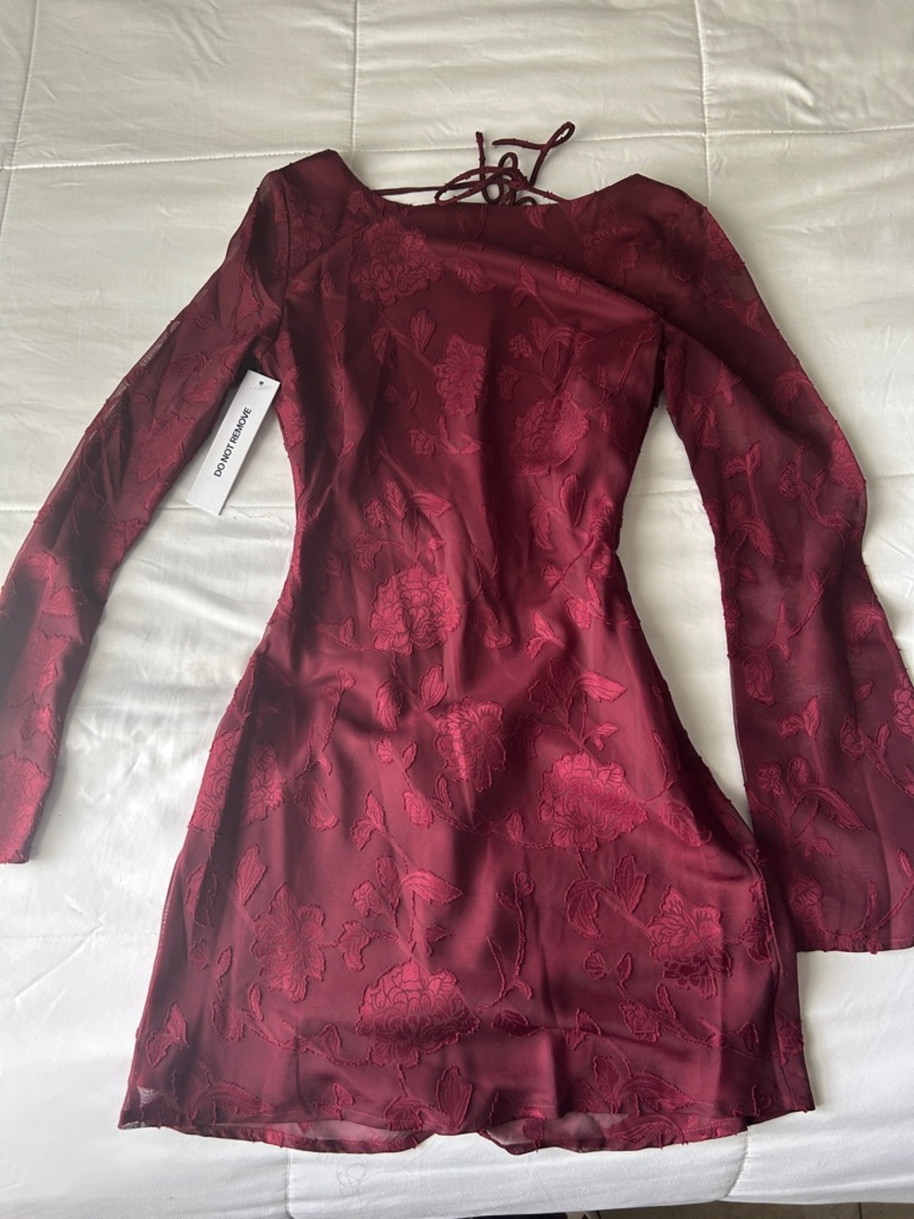Princess Polly Burgundy Floral Jacquard Long-Sleeve Dress